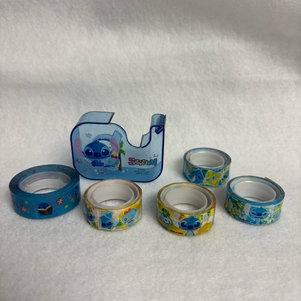 Set of 6 STITCH Blue Tape Dispenser Plastic Tape Yellow Printed Disney Japan